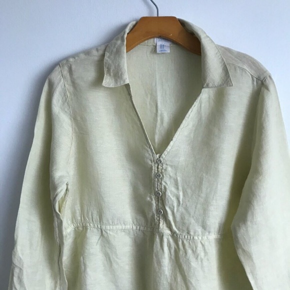 SIGRID OLSEN WOMENS SHIRT YELLOW 100% LINEN LONG SLEEVE TUNIC SMALL - Picture 3 of 9